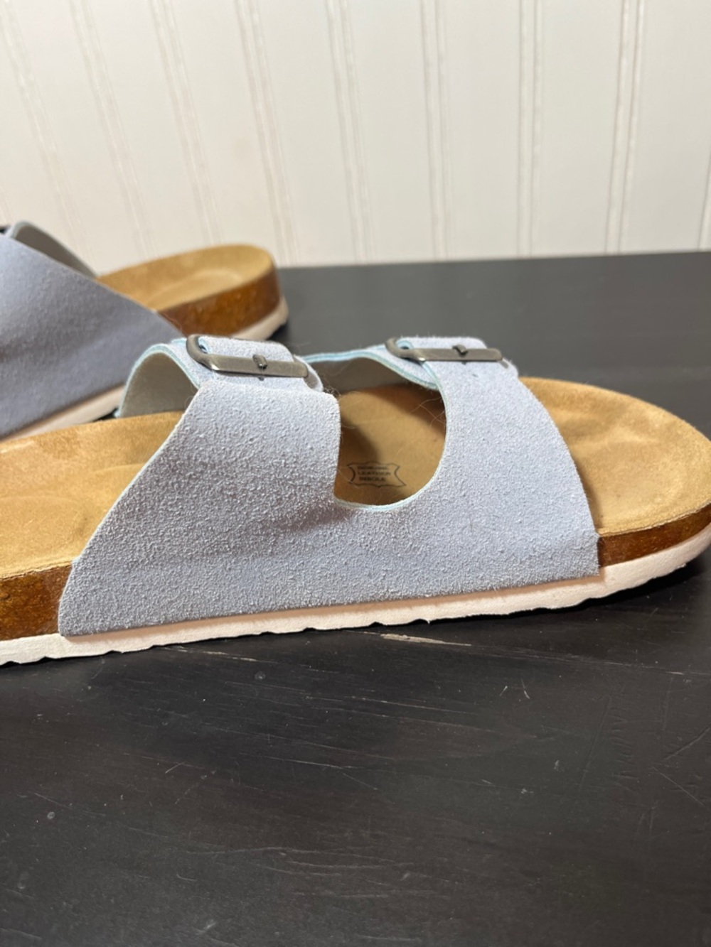 Cushionaire Light Blue Suede Two-Strap Buckle Cork Sandals - Size 8 Medium - Picture 7 of 14